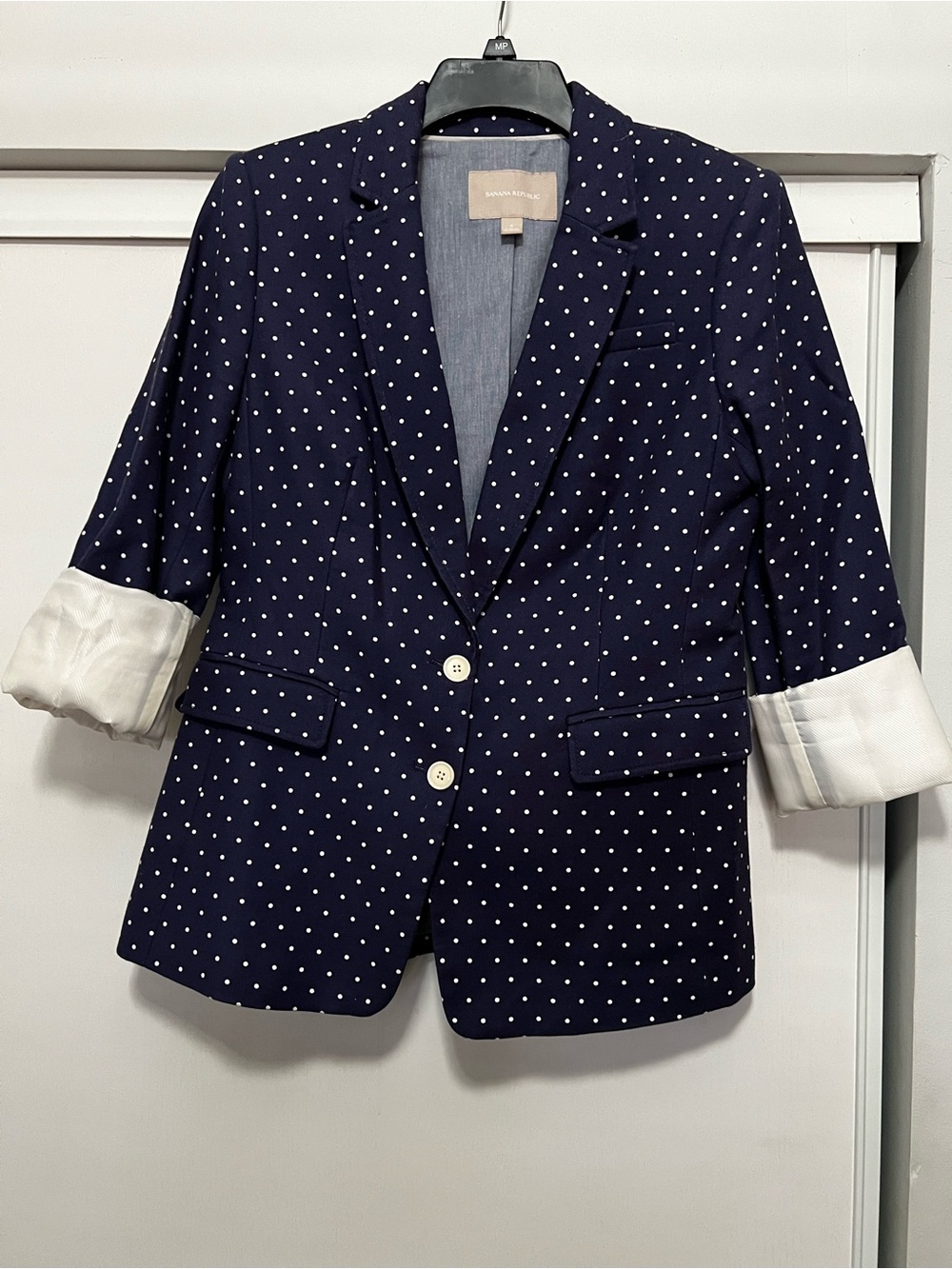 Banana Republic Navy Polka Dot Blazer with White Accents